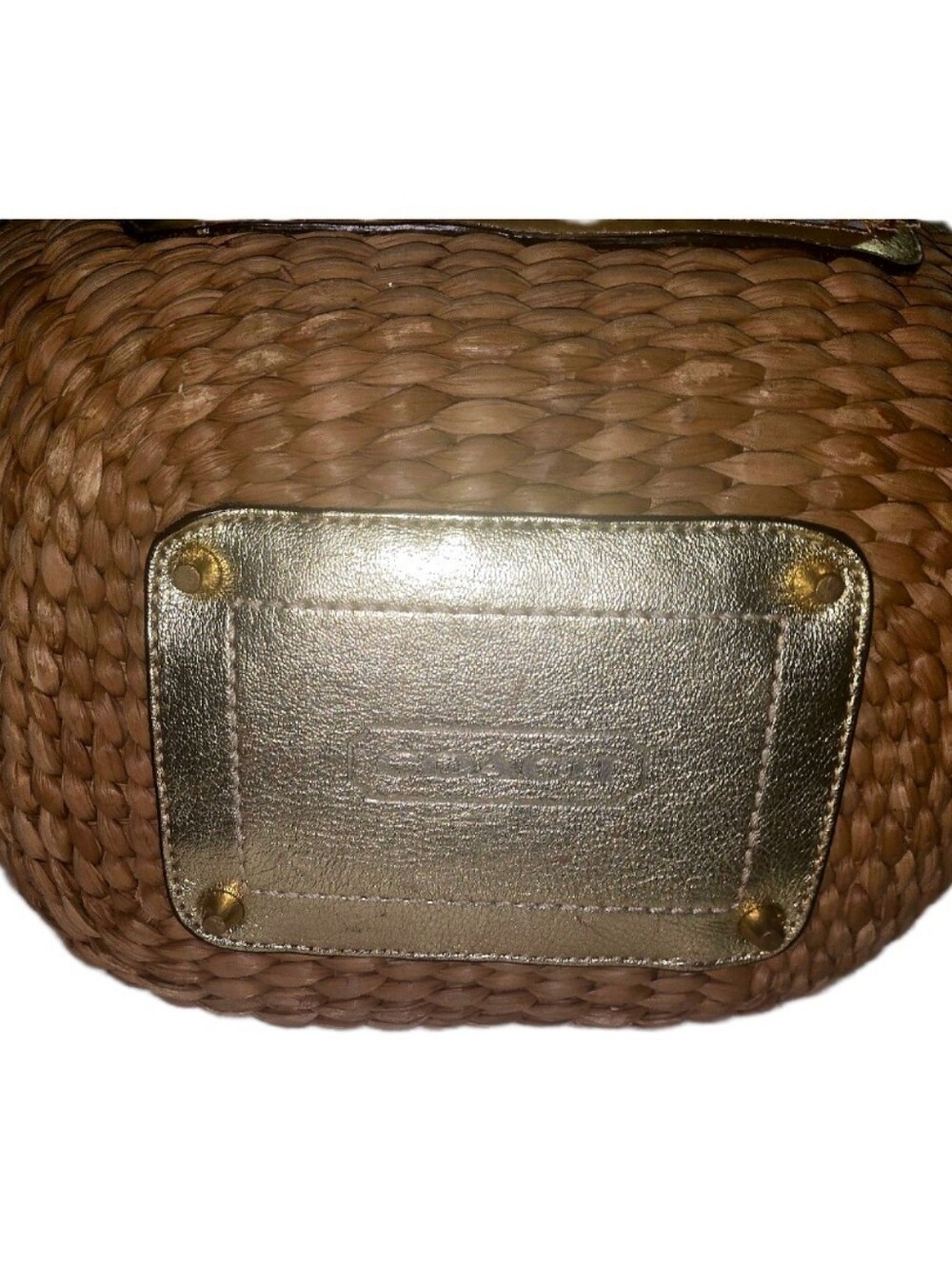 Coach 10749 Lily 65th Anniversary Ed. Large Straw W/Gold Leather Trim Tote Bag - Picture 3 of 8